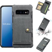 Voor Galaxy S10 + Brushed Texture Shockproof PU + TPU Case, met kaartsleuven & portemonnee en fotolijst (grijs)