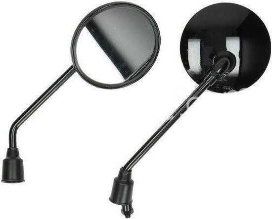 Set zwarte Aplus look-a-like LX spiegels, glans zwart. Een spiegel is rond, de ander ovaal.