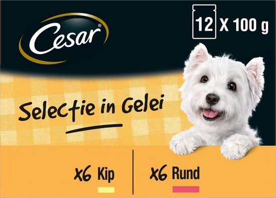 Cesar Selectie in Gelei Maaltijdzakjes Honden Natvoer - Vlees en Groenten in Gelei - 48 x 100 gr