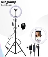 Ringlamp inclusief afstandsbediening - LED Ringflitser met Statief - Make up lamp -  Telefoonhouder TikTok - Livestream - 190 cm hoog