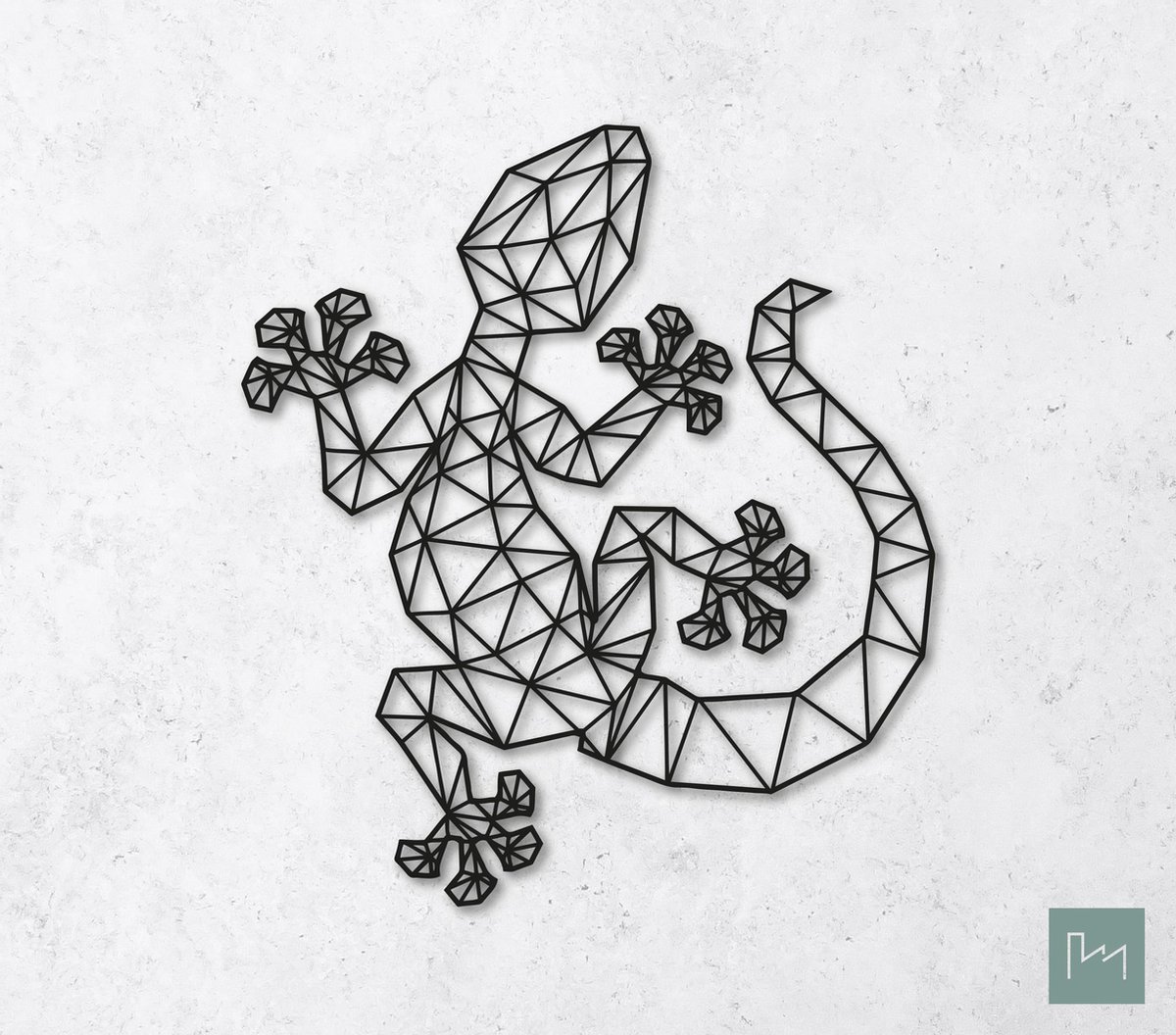 Laserfabrique Wanddecoratie - Geometrische Gekko - Medium - Zwart - Geometrische dieren en vormen - Houten dieren - Muurdecoratie - Line art - Wall art