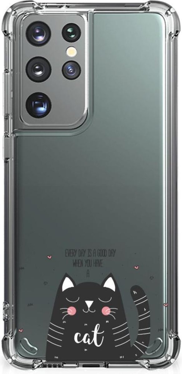Samsung Galaxy S21 Ultra Stevig Bumper Hoesje Cat Good Day