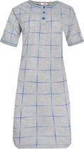 Dames nachthemd korte mouw met blokprint XXL 44-46 grijs/blauw