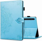 Voor Samsung Galaxy Tab S7 Plus Halverwege Mandala Embossing Patroon Horizontale Flip PU lederen tas met kaartsleuven & houder & penhouder (blauw)