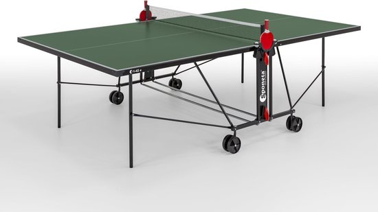 Sponeta S1-42e tafeltennistafel Outdoor Groen-Pingpongtafel voor buiten-Speeltoestel-Inklapbaar-Verrijdbaar-Zelftrainer-Inclusief net en batshouder-4mm dik weersbestendig groen blad-10 jaar garantie- voor beginnende spelers -Made in Germany