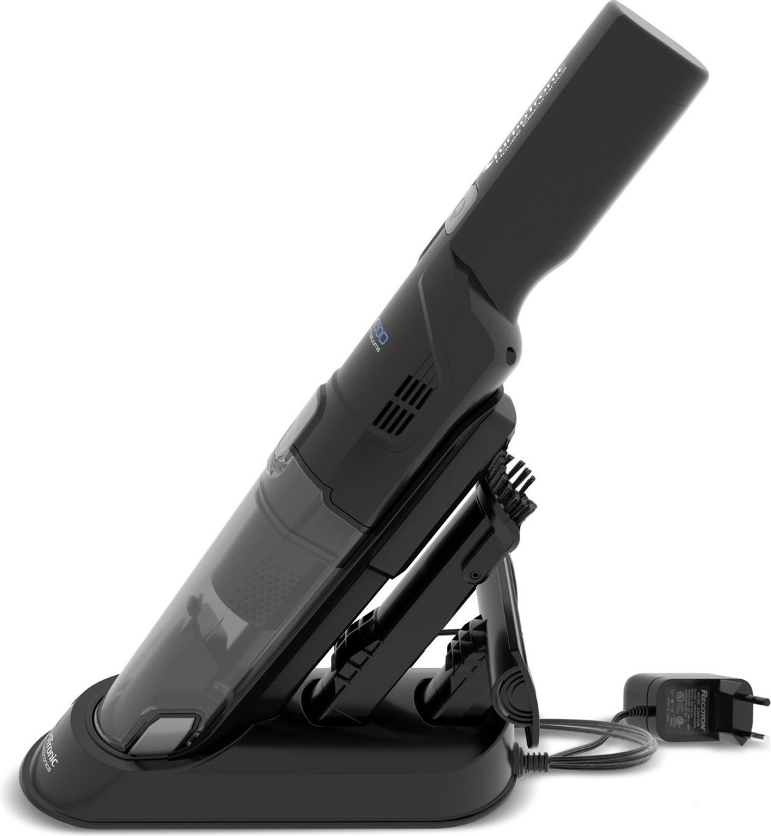 Turbotronic Tt-lux500 Compact Design Handstofzuiger Met Oplaadstation - Inclusief 2 Accessoires - Zwart/zilver