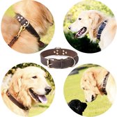 Halsband Duurzaam kwaliteit Echt Lederen (  Donkerbruin ) Vintage Zware Roestvrij Dubbele D-Ring Huisdier Kraag Voor Medium grote Honden S - Neck 38-49cm
