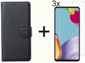BixB Samsung A52 / A52s  hoesje - Met 3x screenprotector / tempered glass - Book Case Wallet - Zwart