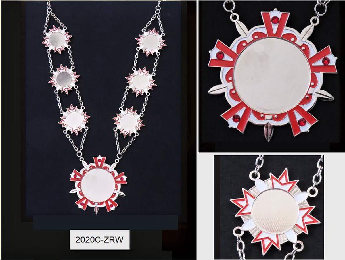 Carnavalsonderscheiding Prinsenketting - Zilver met rood/witte accenten - ZRW