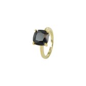 Silventi 9SIL-21256 Zilveren Ring - Dames - Zwart Spinel - Vierkant Geslepen - 10 x 10 mm - Maat 52 - Gold Plated (Verguld / Goud op Zilver)