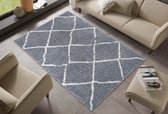 Hoogpolig vloerkleed ruiten Berber - donkergrijs/crème 80x150 cm