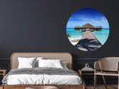 Luxe Behangcirkel zelfklevend strandhuisje Maladiven - oranje - Sticky Decoration - wooncirkel - decoratie - woonaccesoires - behangcirkel - diameter 90 cm