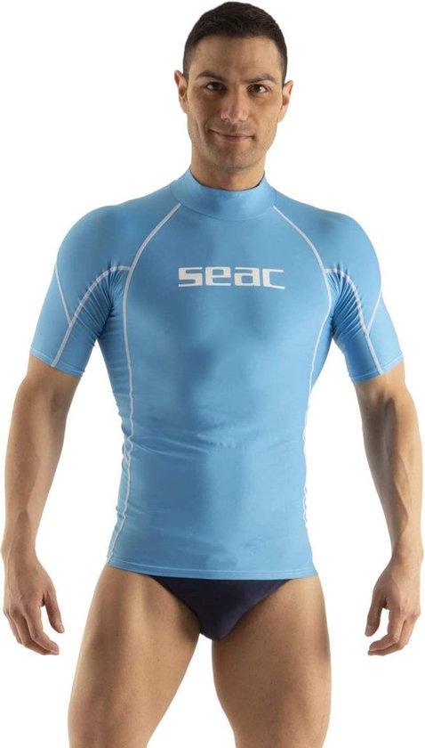 Seac à manches courtes pour hommes Seac RAA Short Evo - Haut de natation et de plongée anti-UV - Bleu clair - L
