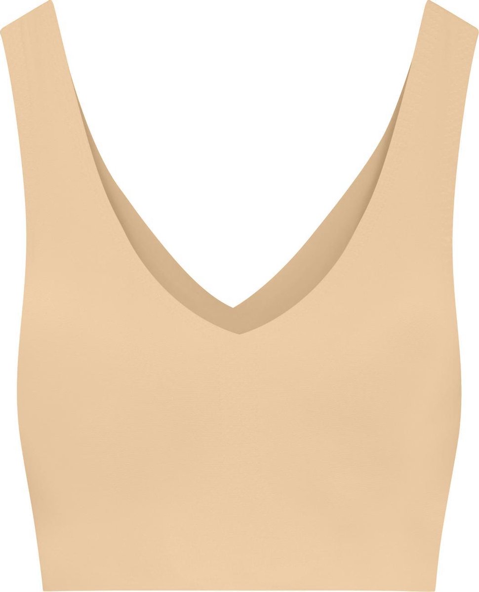 Bye Bra V-hals bh-top, naadloze draadloze bralette met lichte ondersteuning, comfortabele onzichtbare pasvorm voor dagelijks gebruik, dames, 3 kleuren, S-XXL (VK, Alpha, XL, Regular, Regular, Standard, Beige)