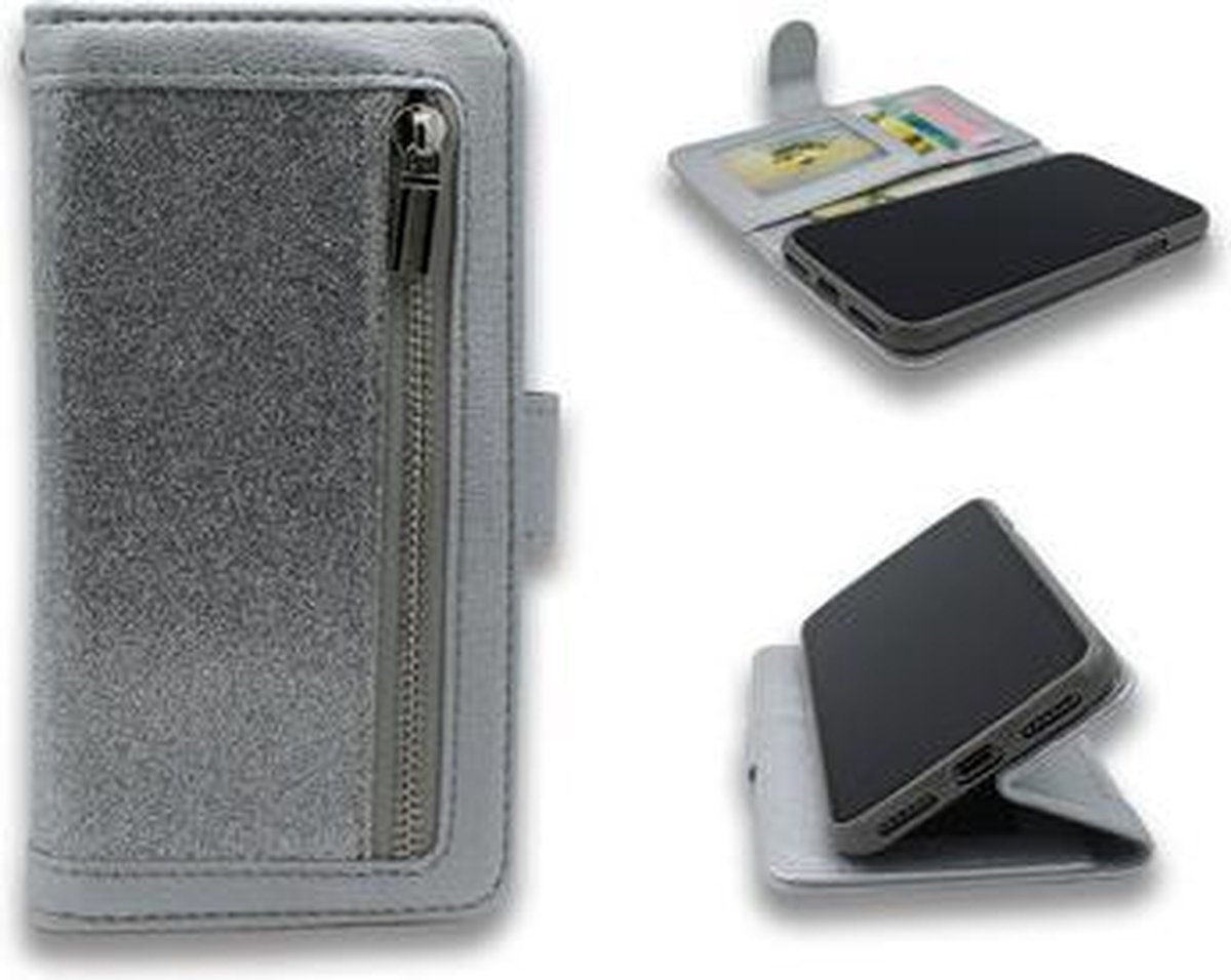 TF Cases | Apple iPhone 11 pro | Bookcase | boekhoesje | Met Rits | Glitter | Zilver | high quality | elegant design |