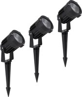 3x HOFTRONIC Lenzo - Tuinspot voor buiten - LED - Zwart - 3000K Warm wit - Waterdicht - 10 Watt - 650 Lumen - 230V - Prikspot met grondspies - Richtbaar - Aluminium - Voor het uitlichten van 
