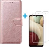Samsung Galaxy A12 - Bookcase Rose Goud - portemonee hoesje met 2 stuks Glas Screen protector