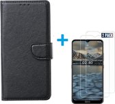 Nokia 2.4 - Bookcase Zwart - portemonee hoesje met 2 stuks Glas Screen protector