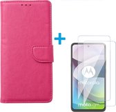 Motorola Moto G 5G - Bookcase Roze - portemonee hoesje met 2 stuks Glas Screen protector