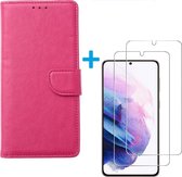 Samsung Galaxy S20 FE - Bookcase Roze - portemonee hoesje met 2 stuks Glas Screen protector