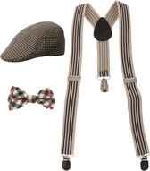 WiseGoods Vêtements Set pour les Enfants - 3 en 1 - Bretelles réglables - Bow Tie Bow - Barrett - Newsboy Cap