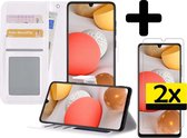 Hoesje Geschikt voor Samsung A42 Hoesje Book Case Hoes Wallet Cover Met 2x Screenprotector - Hoes Geschikt voor Samsung Galaxy A42 Hoesje Bookcase Hoes - Wit