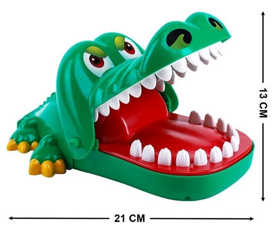 Grotere Bijtende Krokodil met rubberen tanden – Krokodil met Kiespijn – Krokodil Tanden Spel - Tandarts - Party Spel - Drankspel - Shot spel - Groene Krokodil