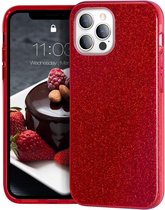 Apple iPhone 12 | Apple iPhone 12 Pro | Back Cover Telefoonhoesje | Rood | TPU hoesje | Glitter