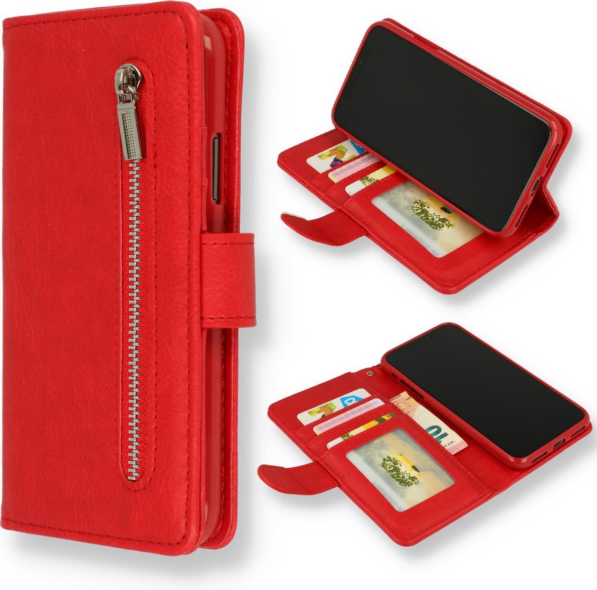goedkoop Partina City Vermelding HB Hoesje voor Apple iPhone 11 - Luxe Kunstlederen Portemonnee Book Case  met Rits - Rood | bol.com