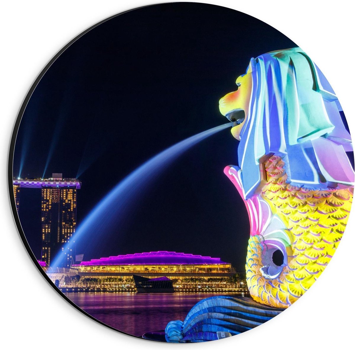 Dibond Wandcirkel - Fontein in Merlion Park, Singapore - 20x20cm Foto op Aluminium Wandcir