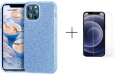 Apple iPhone 12 | Apple iPhone 12 Pro | Back Cover Telefoonhoesje | Blauw | TPU hoesje | Glitter + 1x screenprotector Apple iPhone 12
