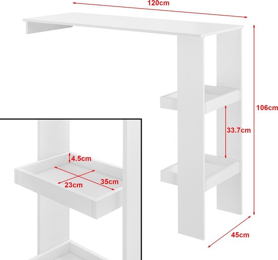 Bar table Solvesborg wall mounted 120x45x106cm white