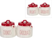 J-Line Voorraadpot Cookies/Chocolates Keramiek Rood/Wit Assortiment Van 2