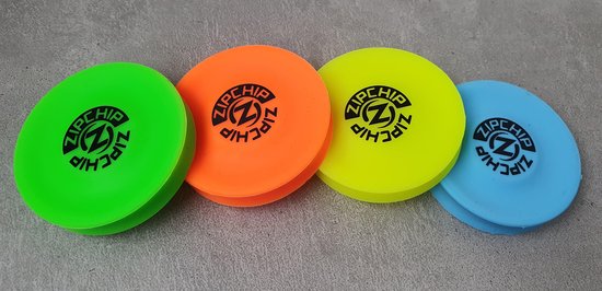 Zipchip set 4 kleuren | Geel | Oranje | Groen | Blauw | mini frisbee | kinder speelgoed