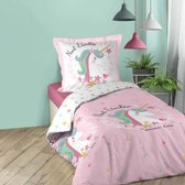 Parure de Couette / Dekbedovertrek eenpersoons / Unicorn / Roze / 140x200 / Met kussensloop