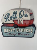 Metalen wandbord caravan "happy campers"