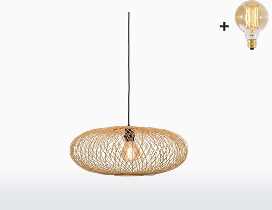 Hanglamp - CANGO - Bamboe - Naturel - 60x25cm - Met LED-lamp