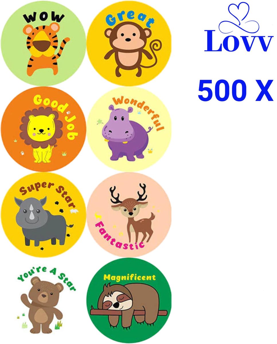 2000 stuks motivatiestickers voor kinderen, zelfklevende beloningsstickers, basisschool, lerarenbenodigdheden, stickers, dieren, kinderen, lofstickers voor school