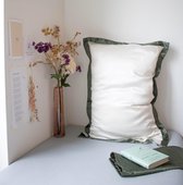 Mori Concept - Delight zijden kussensloop - 50x75 - Creme + Moss Groen - 100% Moerbei zijde –Mulberry Silk Pillowcase
