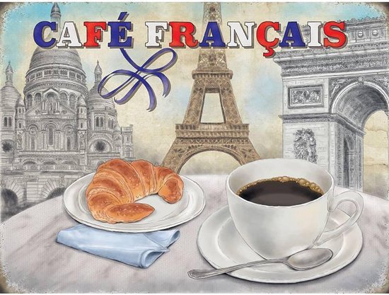 Metalen Wandbord French Coffee - 20 x 30 cm - Parijs