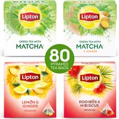 Lipton Thee Kruiden Thee Bundel, met de zachte, aardse smaak van Japanse matcha en de kruidige, vurige sensatie van gember - 4 x 20 theezakjes - Voordeelverpakking