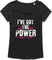 Dames Fitness T-Shirt - Gym T-shirt - Work Out T-shirt - Sport T-Shirt - Regular Fit T-Shirt - Fun - Fun Tekst -  Sporten - I'VE GOT THE POWER - Zwart - Maat M