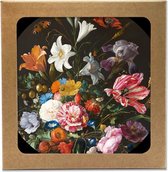 BONT | Onderzetters Oude Meesters Bloemen - 6 stuks - Meesterwerken - Kunst - Coasters - Forex onderzetters - Rond - De Heem - Mignon - Van der Ast