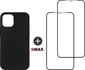 BMAX Telefoonhoesje voor iPhone 12 Pro - Siliconen hardcase hoesje zwart - Met 2 screenprotectors full cover