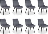 IN-HOMEXL Eetkamerstoelen Set van 8 Loui - Grijs - Metaalpoot - Fluweel - Velvet eetstoel