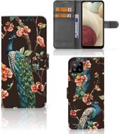 Telefoonhoesje Samsung Galaxy A12 Flipcase Cover Pauw met Bloemen