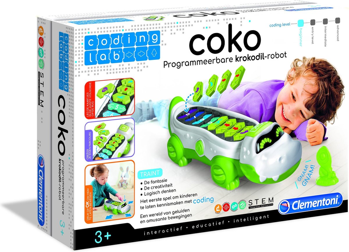 Clementoni - Coding Lab - Coko de Robot Krokodil - Robot speelgoed - STEM-speelgoed - Educatief Speelgoed 3 Jaar - Clementoni