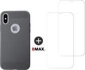 BMAX Telefoonhoesje voor iPhone XS - Carbon softcase hoesje grijs - Met 2 screenprotectors