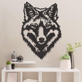 Wanddecoratie - Wolf - Dieren - Hout - Wall Art - Muurdecoratie - Woonkamer - Zwart - 84 x 59 cm