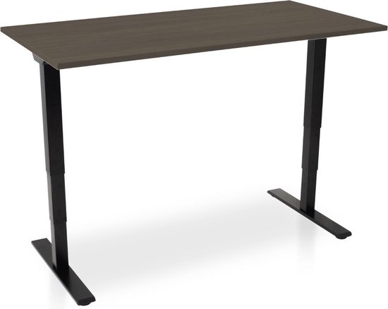 Zit-sta bureau elektrisch verstelbaar - MRC COMFORT NEN-EN 527 | 160 x 80 cm | frame zwart - blad bruin eiken | 130 cm hoog | 100KG draagvermogen